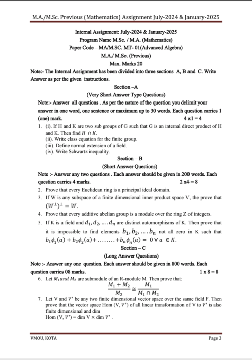 VMOU MSCMT-01 ASSIGNMENT SOLUTION PDF 2024-25