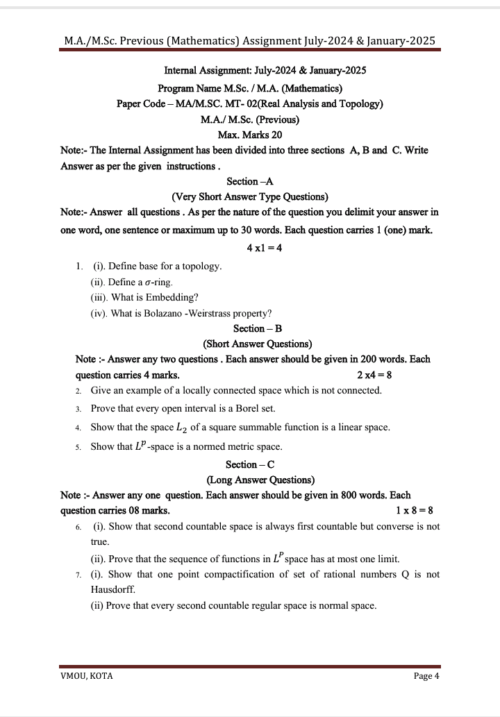 VMOU MSCMT-02 ASSIGNMENT SOLUTION PDF 2024-25