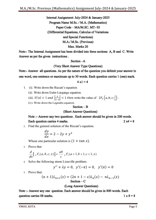 VMOU MSCMT-03 ASSIGNMENT SOLUTION PDF 2024-25